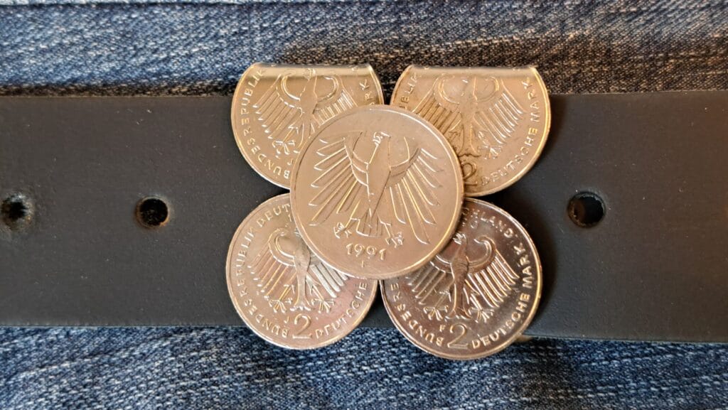 Gürtelschnalle ''kein Kleingeld'' für 4 cm breiten Gürtel (für Herren)